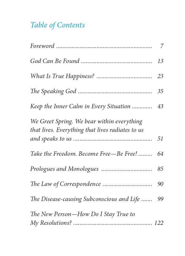 The True School is Life - a book for Spiritual Self-Help. Table of Contents, soft cover book
